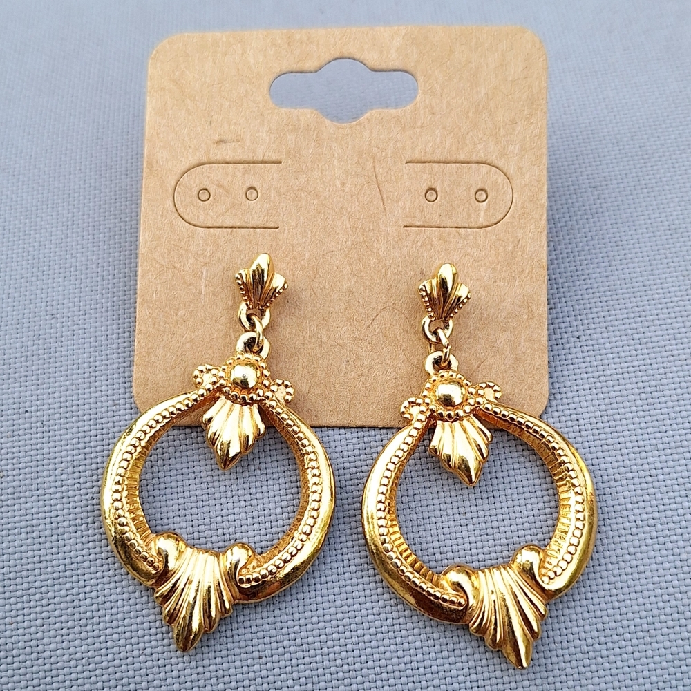 DOOR KNOCKER DANGLE EARRINGS GOLDTONE